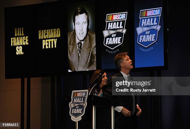 Brian France looks on after announcing his father Bill France JR. Was in the NASCAR Hall of Fame during the inaugural NASCAR Hall of Fame class press...