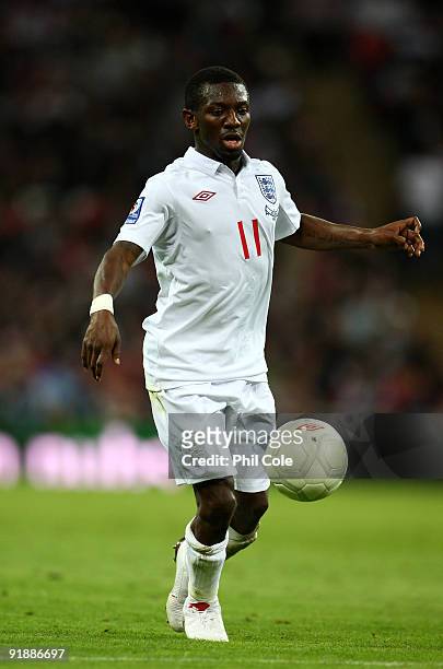 Shaun Wright-Phillips of England in action during the FIFA 2010 World Cup Qualifying Group 6 match between England and Belarus at Wembley Stadium on...