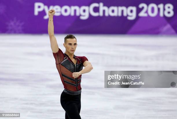 Adam Rippon of USA during the Figure Skating Men Short Program on day seven of the PyeongChang 2018 Winter Olympic Games at Gangneung Ice Arena on...