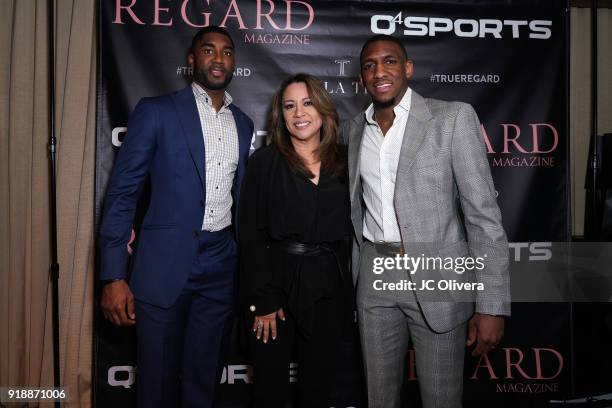 Twaun Moore, Twila True and Langston Galloway attend Regard Magazine 2018 NBA All-Star Pre-Party hosted by Derek Fisher at Soho House on February 15,...