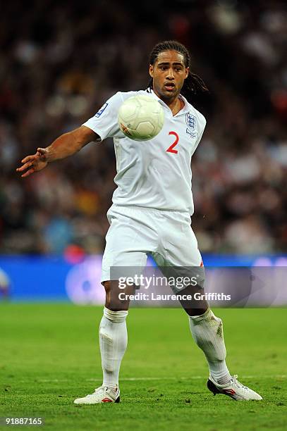 Glen Johnson of England in action during the FIFA 2010 World Cup Qualifying Group 6 match between England and Belarus at Wembley Stadium on October...