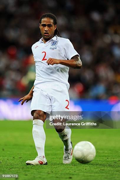 Glen Johnson of England in action during the FIFA 2010 World Cup Qualifying Group 6 match between England and Belarus at Wembley Stadium on October...