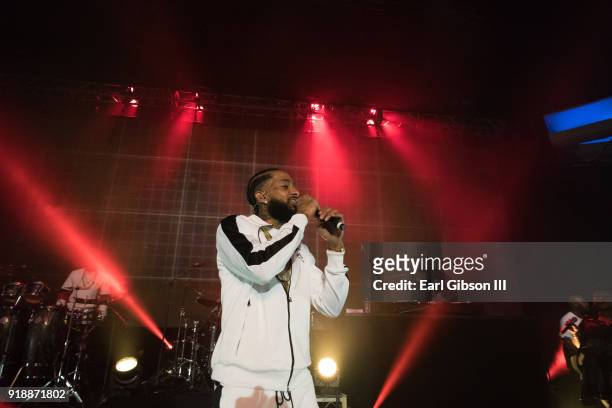 Rapper Nipsey Hussle performs at Hollywood Palladium on February 15, 2018 in Los Angeles, California.