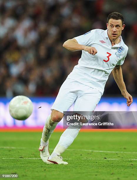 Wayne Bridge of England in action during the FIFA 2010 World Cup Qualifying Group 6 match between England and Belarus at Wembley Stadium on October...