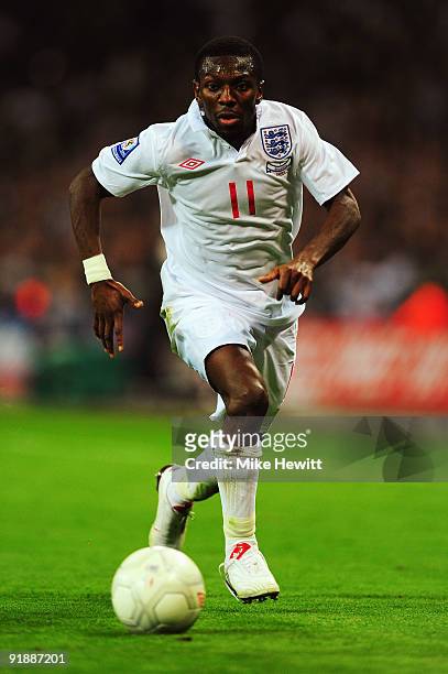Shaun Wright-Phillips of England in action during the FIFA 2010 World Cup Group 6 Qualifying match between England and Belarus at Wembley Stadium on...