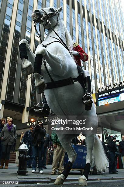 Anthony Jackson of The " World Famous" Lipizzaner Stallions performs outside Madison Square Garden on October 14, 2009 in New York City. The "World...