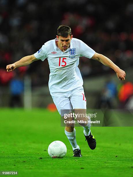 James Milner of England in action during the FIFA 2010 World Cup Group 6 Qualifying match between England and Belarus at Wembley Stadium on October...