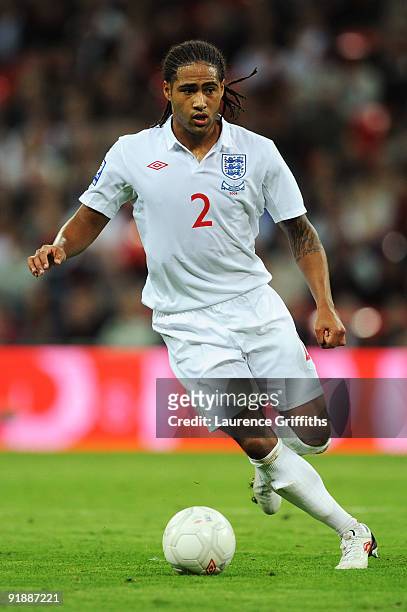Glen Johnson of England in action during the FIFA 2010 World Cup Qualifying Group 6 match between England and Belarus at Wembley Stadium on October...