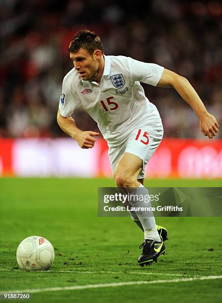 James Milner of England in action during the FIFA 2010 World Cup Group 6 Qualifying match between England and Belarus at Wembley Stadium on October...