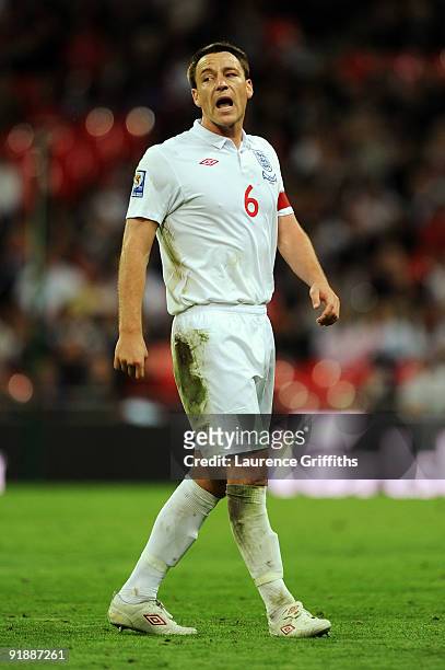 John Terry of England screams instructions during the FIFA 2010 World Cup Qualifying Group 6 match between England and Belarus at Wembley Stadium on...