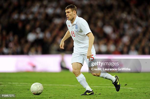 James Milner of England in action during the FIFA 2010 World Cup Group 6 Qualifying match between England and Belarus at Wembley Stadium on October...