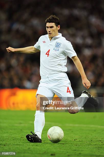 Gareth Barry of England in action during the FIFA 2010 World Cup Qualifying Group 6 match between England and Belarus at Wembley Stadium on October...