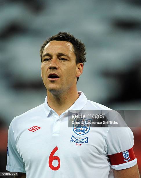 John Terry of England looks on during the FIFA 2010 World Cup Qualifying Group 6 match between England and Belarus at Wembley Stadium on October 14,...