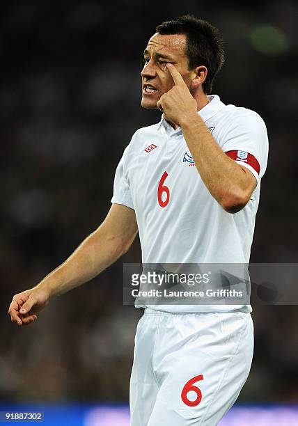 John Terry of England screams instructions during the FIFA 2010 World Cup Qualifying Group 6 match between England and Belarus at Wembley Stadium on...