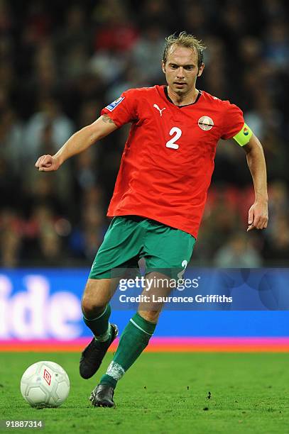 Aleksandr Kulchy of Belarus in action during the FIFA 2010 World Cup Qualifying Group 6 match between England and Belarus at Wembley Stadium on...