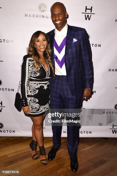 Michele Harrington and Al Harrington arrive at exNBA Star Al Harrington Launches New CBD Business at Wolfgang's Steakhouse on February 15, 2018 in...