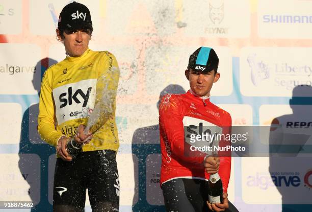 Geraint Thomas and Michal Kwiatkowski of Team Sky after the 2nd stage of the cycling Tour of Algarve between Sagres and Alto do Foia, on February 15,...