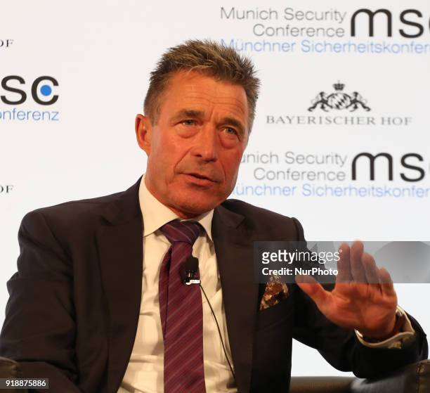 Former danish prime minister Anders Fogh Rasmussen talking, in Munich, Germany, on February 15, 2018. Today the first panel of the Munich Security...