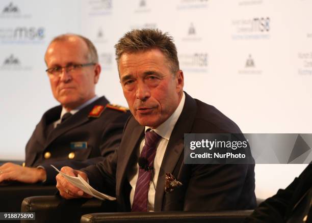 Former danish prime minister Anders Fogh Rasmussen is talking at the panel about AI, in Munich, Germany, on February 15, 2018. Today the first panel...