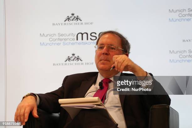 Journalist David Sanger is seen in the picture, in Munich, Germany, on February 15, 2018. Today the first panel of the Munich Security Conference was...