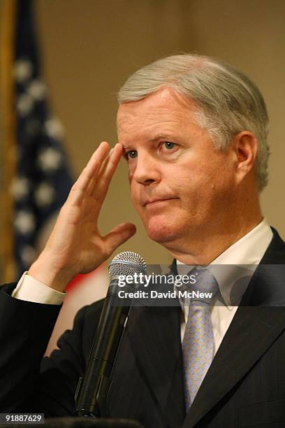 Republican gubernatorial nomination hopeful and former congressman Tom Campbell speaks at the Orange County Forum, a regular gathering of business...