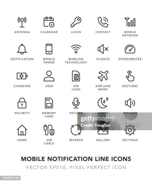ilustraciones, imágenes clip art, dibujos animados e iconos de stock de iconos de línea móvil notificación - callar