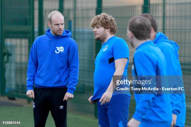 Davy Klaassen and Nikola Vlasic of Everton attend an Everton in the Community event at USM Finch Farm on January 26, 2018 in Halewood, England.