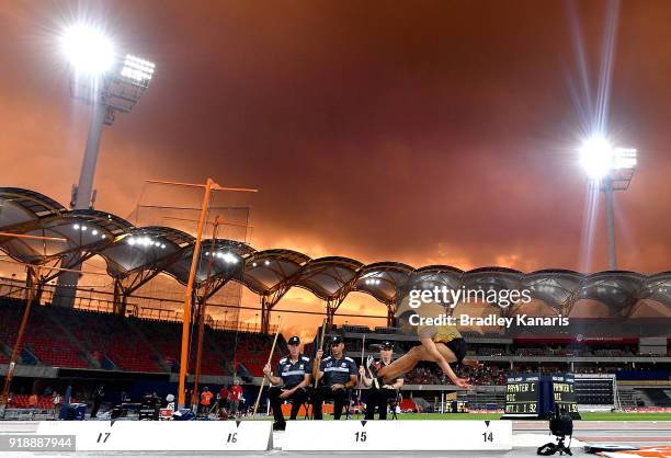 Dylan Johnson competes in the final of the Men's triple jump event during the Australian Athletics Championships & Nomination Trials at Carrara...