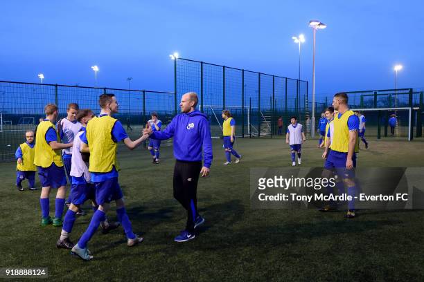 Davy Klaassen and Nikola Vlasic of Everton attend an Everton in the Community event at USM Finch Farm on January 26, 2018 in Halewood, England.