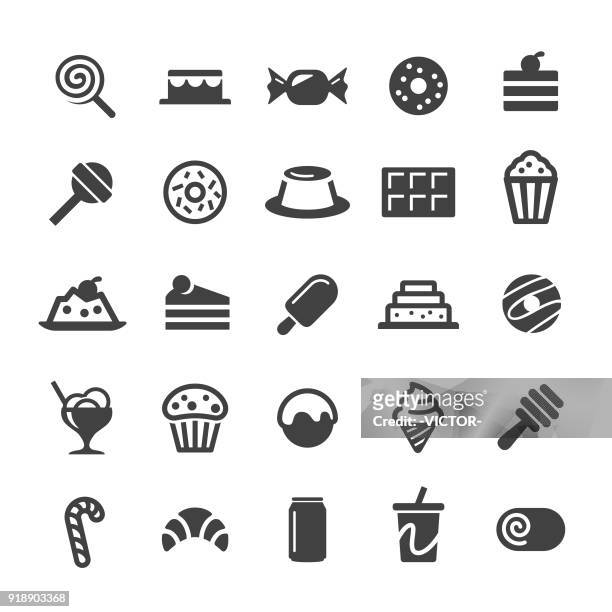 ilustraciones, imágenes clip art, dibujos animados e iconos de stock de postres y alimentos dulces iconos - serie inteligente - confectionery