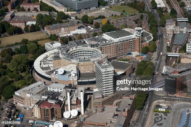 Television Centre, White City London, 2012. Purpose built in 1960 as the headquarters of BBC Television, it formally closed in 2013 and is due for...