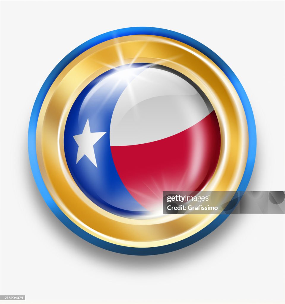 Texas golden button with flag isolated on white