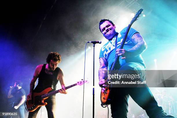 Wade McNeil and Chris Steele of Alexisonfire perform on stage as part of the Eastpak Antidote Tour at The Forum on October 14, 2009 in London,...