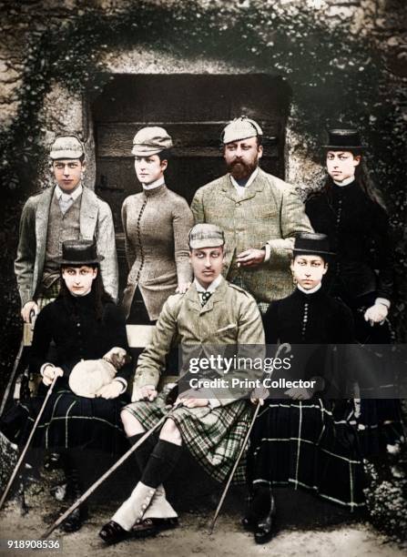 The Prince and Princess of Wales in shooting dress, 1900. The future King Edward VII and guests, probably at Balmoral Castle. Illustration from The...