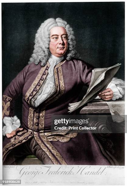 George Frideric Handel, German-born British Baroque composer, 1749. From Les Musiciens Celebres, Lucien Mazenod, Paris, 1948. . Artist John Faber the...