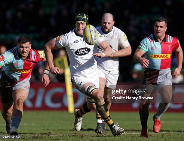 James Gaskell of Wasps during the Aviva Premiership match between Harlequins and Wasps at Twickenham Stoop on February 11, 2018 in London, England.