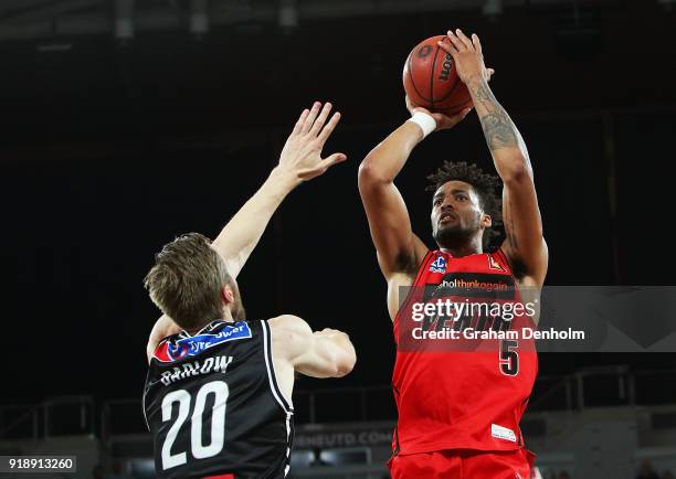 Jean-Pierre Tokoto of the Wildcats shoots during the round 19 NBL match between Melbourne United and the Perth Wildcats at Hisense Arena on February...