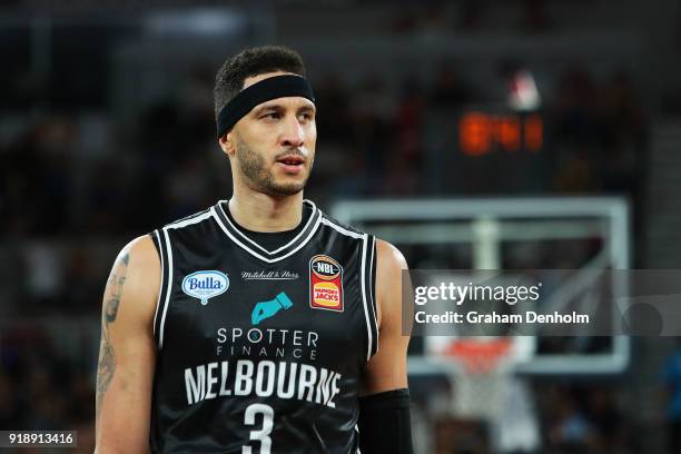 Josh Boone of Melbourne United looks on during the round 19 NBL match between Melbourne United and the Perth Wildcats at Hisense Arena on February...