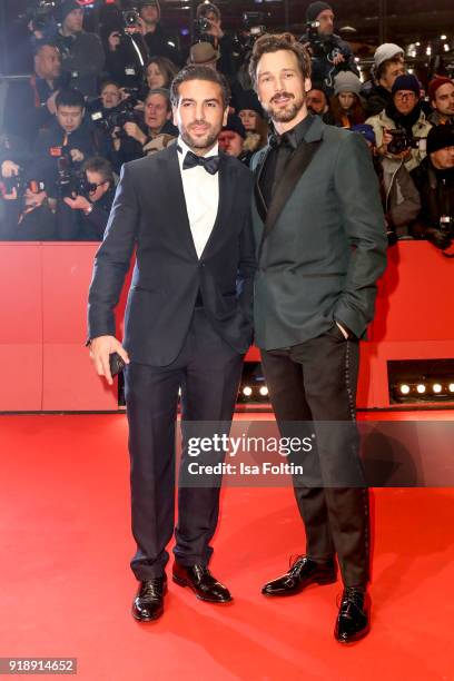 German actors Elyas M'Barek and Florian David Fitz attend the Opening Ceremony & 'Isle of Dogs' premiere during the 68th Berlinale International Film...