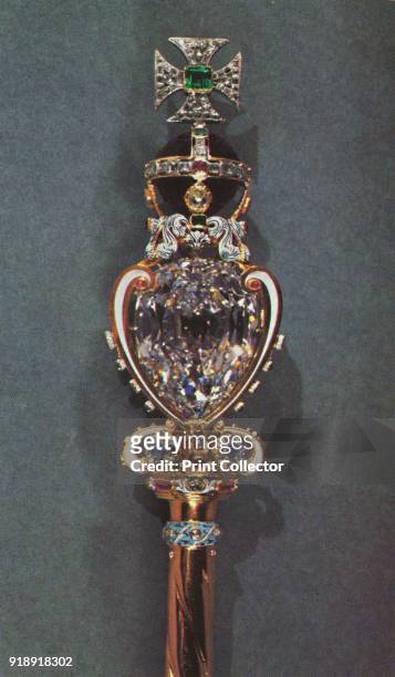 'The head of the Sceptre with the Cross', 1953. The piece was commissioned in 1661 for the coronation of Charles II and is now part of the Royal...