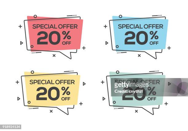 special offer twenty percent off web banner - distribution stock illustrations