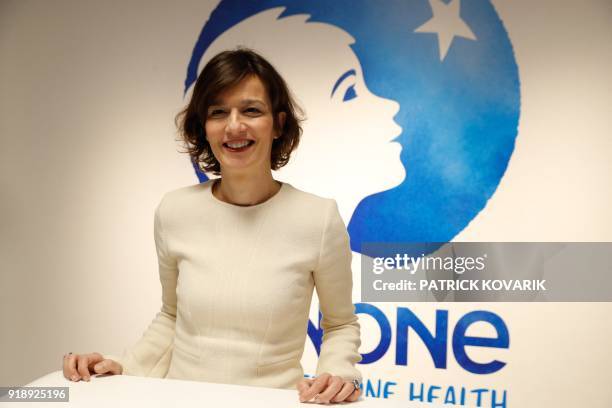 Chief financial officer of Danone Cecile Cabanis poses ahead of a press conference announcing the groups 2017 earnings in Paris on February 16, 2018.