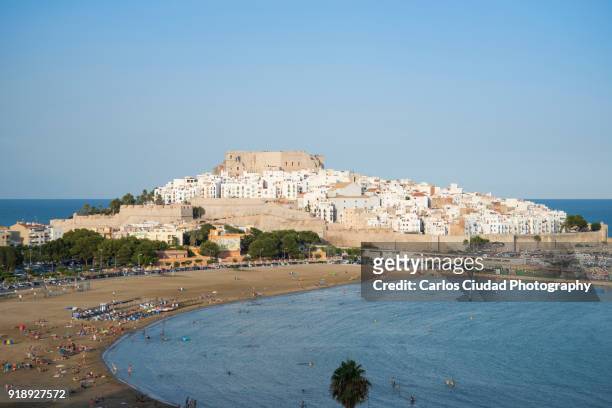 old town, seaport and south beach of peniscola, castellon, spain - costa_del_azahar stock pictures, royalty-free photos & images
