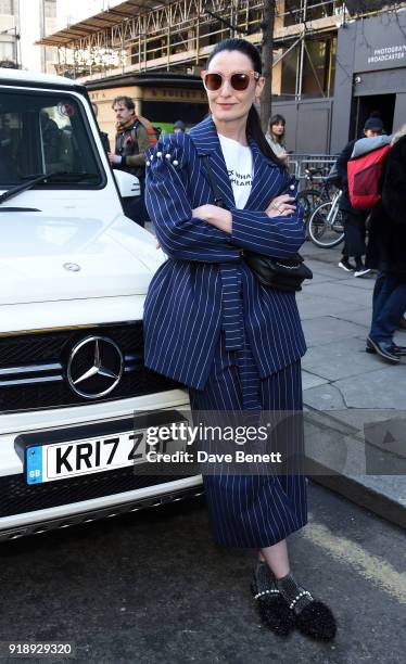 Erin O'Connor arrives to the opening ceremony of London Fashion Week at 180 The Strand on February 16, 2018 in London, England. Mercedes-Benz will...