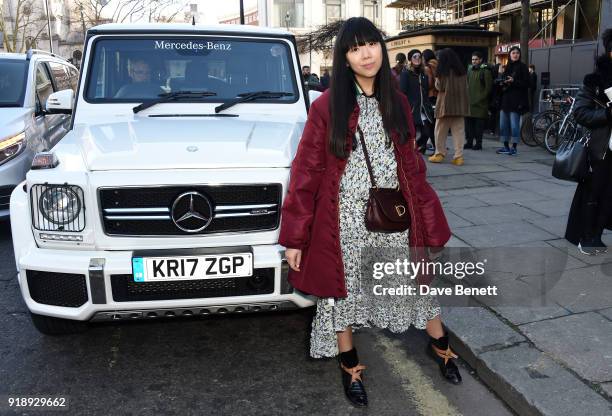 Susie Law arrives to the opening ceremony of London Fashion Week at 180 The Strand on February 16, 2018 in London, England. Mercedes-Benz will move...