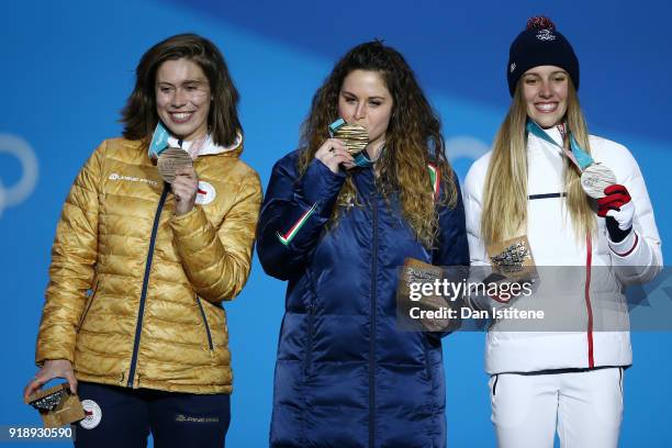Bronze medalist Eva Samkova of Czech Republic, gold medalist Michela Moioli of Italy and silver medalist Julia Pereira de Sousa Mabileau of France...