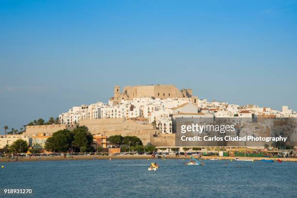 view of peniscola old town from the south beach, costa del azahar, castellon, spain - costa_del_azahar stock pictures, royalty-free photos & images