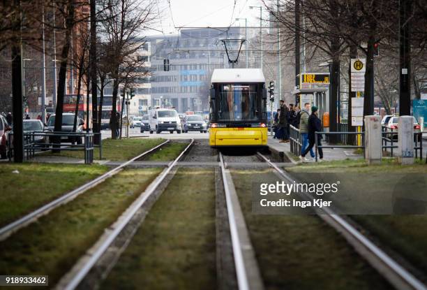 Tram is being pictured on February 14, 2018 in Berlin, Germany.
