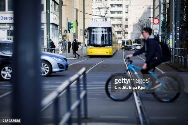 Tram is being pictured on February 14, 2018 in Berlin, Germany.