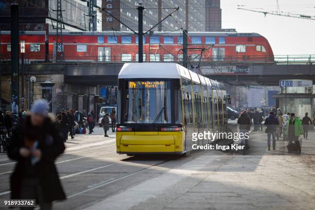 Tram is being pictured at 'Alexanderplatz' on February 14, 2018 in Berlin , Germany.
